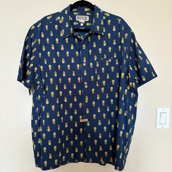 Duluth Trading Shirt Mens Blue Pineapples Button Front Relaxed Fit Cotton XL - Picture 1 of 6